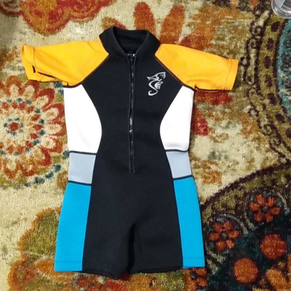 Seavenger Unisex Kids 4T Multicolor Short Wetsuit Stand Up Collar Zipper